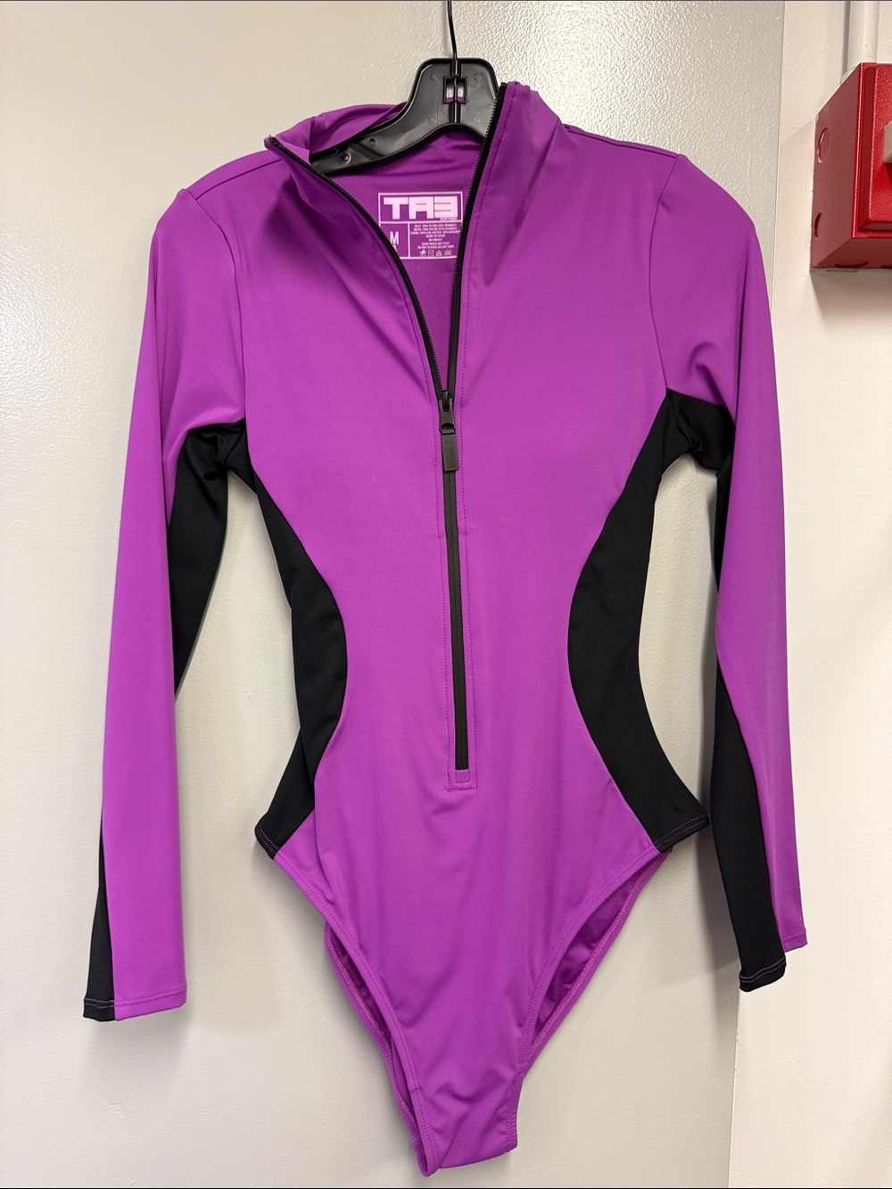 TA3 Purple and Black Long-Sleeve One-Piece Swim Suit